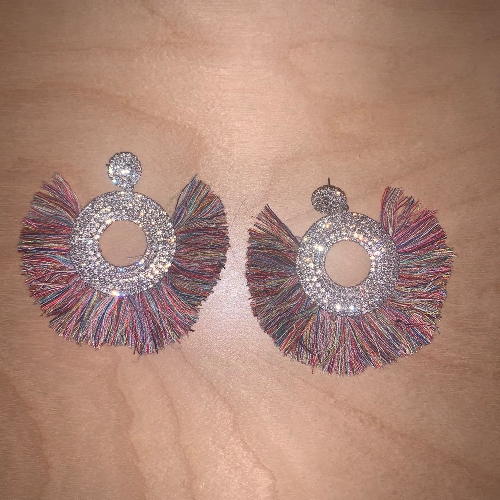 Multicolored fringe earrings